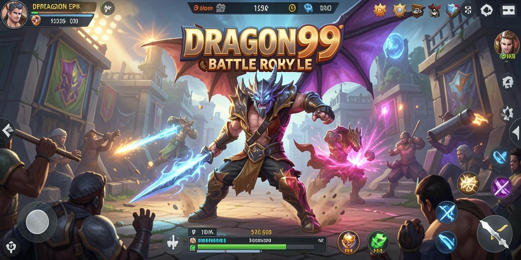 Tampilan gameplay mendebarkan dalam <strong>DRAGON99</strong> saat pertempuran Battle Royale berlangsung.