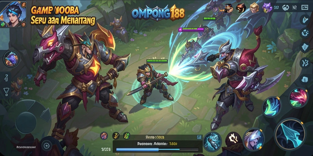 Screenshot gameplay OMPONG188 menampilkan aksi MOBA yang mendebarkan.