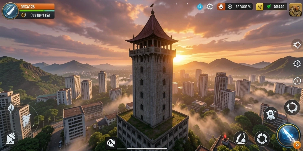 Screenshot menampilkan gameplay menara pertahanan yang intens dan strategis.