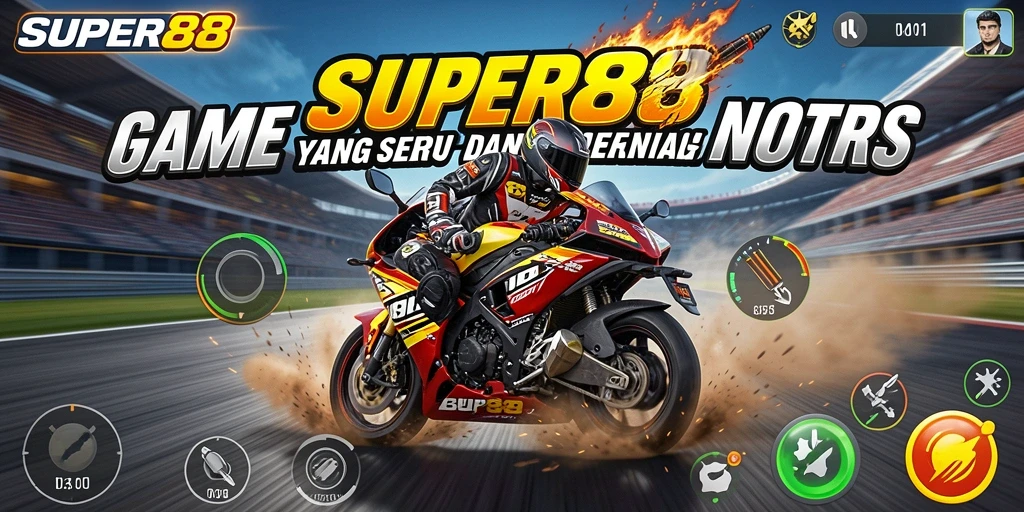 Screenshot gameplay SUPER88 menunjukkan balapan motor yang seru dan mendebarkan.