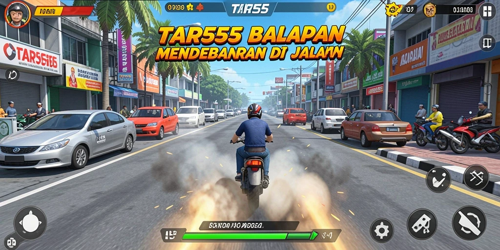 Screenshot gameplay TAR555 menampilkan balapan seru di jalanan.